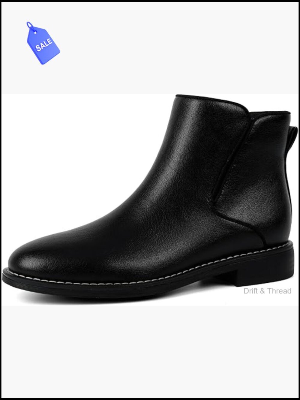 Women's Ankle Boots Side Zipper Low Heel Round Toe Comfortable Faux Leather